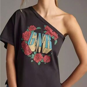 Anthropologie Pilcro Guns N Roses One-Shoulder Short Sleeve Graphic Tee, Size M